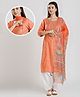 Dummy Shape Three Fourth Sleeves Abstract Embroidered Maternity Kurta With Concealed Zipper Nursing Access With Patiala & Dupatta Set - Orange
