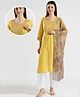 Dummy Shape Three Fourth Sleeves Abstract Embroidered Maternity Kurta With Concealed Zipper Nursing Access With Patiala & Dupatta Set - Yellow