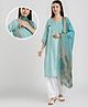 Dummy Shape Three Fourth Sleeves Abstract Embroidered Maternity Kurta With Concealed Zipper Nursing Access With Patiala & Dupatta Set - Sky Blue