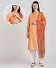 Dummy Shape Three Fourth Sleeves Abstract Embroidered Maternity Kurta With Concealed Zipper Nursing Access With Patiala & Dupatta Set - Orange