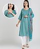 Dummy Shape Three Fourth Sleeves Abstract Embroidered Maternity Kurta With Concealed Zipper Nursing Access With Patiala & Dupatta Set - Blue