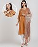 Dummy Shape Three Fourth Sleeves Abstract Embroidered Maternity Kurta With Concealed Zipper Nursing Access With Patiala & Dupatta Set - Mustard
