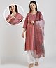 Dummy Shape Three Fourth Sleeves Abstract Embroidered Maternity Kurta With Concealed Zipper Nursing Access With Patiala & Dupatta Set - Pink
