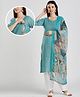Dummy Shape Three Fourth Sleeves Abstract Embroidered Maternity Kurta With Concealed Zipper Nursing Access With Patiala & Dupatta Set - Blue