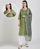 Dummy Shape Three Fourth Sleeves Abstract Embroidered Maternity Kurta With Concealed Zipper Nursing Access With Patiala & Dupatta Set - Green