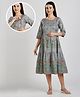 Dummy Shape Three Fourth Sleeves Paisley Printed Maternity Anarkali Dress With Concealed Zipper Nursing Access - Grey