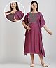 Dummy Shape Three Fourth Sleeves Abstract Embroidered Stretchable Maternity Kaftan Kurta With Concealed Zipper Nursing Access - Purple