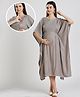 Dummy Shape Three Fourth Sleeves Abstract Embroidered Stretchable Maternity Kaftan Kurta With Concealed Zipper Nursing Access - Grey
