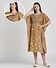 Dummy Shape Half Batwing Sleeves Floral Printed & Lace Embellished Maternity Kaftan Kurta With Nursing Access - Brown