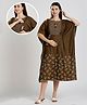 Dummy Shape Half Batwing Sleeves Floral Printed & Lace Embellished Maternity Kaftan Kurta With Nursing Access - Beige