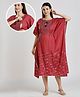 Dummy Shape Half Batwing Sleeves Abstract Embroidered & Lace Embellished Maternity Kaftan Kurta With Nursing Access - Dark Pink
