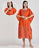 Dummy Shape Half Batwing Sleeves Floral Printed & Lace Embellished Maternity Kaftan Kurta With Nursing Access - Orange