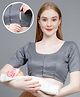 Dummy Shape Cotton Half Sleeves Floral Foil Printed Maternity Blouse With Nursing Access - Grey