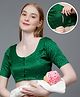 Dummy Shape Cotton Half Sleeves Abstract Foil Printed Maternity Blouse With Nursing Access - Green