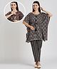 True Shape Cotton Half Batwing Sleeves Floral Printed & Lace Embellished Coordinating Maternity Kaftan Kurta With Nursing Access & Pant Set - Wine