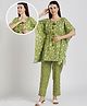 True Shape Cotton Half Batwing Sleeves Floral Printed & Lace Embellished Coordinating Maternity Kaftan Kurta With Nursing Access & Pant Set - Green