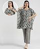 True Shape Cotton Half Batwing Sleeves Floral Printed & Lace Embellished Coordinating Maternity Kaftan Kurta With Nursing Access & Pant Set - Grey