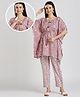 True Shape Cotton Half Batwing Sleeves Floral Printed & Lace Embellished Coordinating Maternity Kaftan Kurta With Nursing Access & Pant Set - Lavender