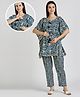 True Shape Half Batwing Sleeves Abstract Printed Maternity Kaftan Tunic Top With Concealed Zipper Nursing Access & Stretchable Coordinating Pant Set - Blue
