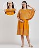 True Shape Embosis Hosiery Half Batwing Sleeves Floral Foil Printed Maternity Poncho Dress With Nursing Access - Mustard