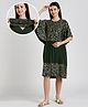 True Shape Embosis Hosiery Half Batwing Sleeves Floral Foil Printed Maternity Poncho Dress With Nursing Access - Dark Green