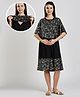 True Shape Embosis Hosiery Half Batwing Sleeves Floral Foil Printed Maternity Poncho Dress With Nursing Access - Black