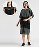 True Shape Embosis Hosiery Half Batwing Sleeves Abstract Printed Maternity Poncho Dress With Nursing Access - Black