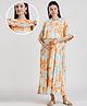 True Shape Embosis Hosiery Half Batwing Sleeves Tie Dye & Floral Printed Maternity Poncho Dress With Nursing Access - Orange