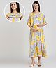True Shape Embosis Hosiery Half Batwing Sleeves Tie Dye & Floral Printed Maternity Poncho Dress With Nursing Access - Yellow