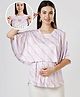 True Shape Cape Sleeves Abstract Printed Maternity Poncho Top With Attached Nursing Cover & Zipless Feeding Access - Purple