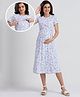 True Shape Half Sleeves Abstract Printed Maternity Dress With Two Layer Lift Nursing Access - Purple