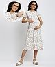 True Shape Half Sleeves Abstract Printed Maternity Dress With Two Layer Lift Nursing Access - Grey