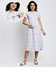 True Shape Half Sleeves Abstract Printed Maternity Dress With Two Layer Lift Nursing Access - Pink
