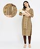 True Shape Three Fourth Sleeves Floral Printed Maternity Kurta With Concealed Zipper Nursing Access - Light Brown