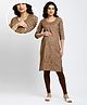 True Shape Three Fourth Sleeves Geometric Printed Maternity Kurta With Concealed Zipper Nursing Access - Brown