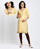 True Shape Three Fourth Sleeves Floral Embroidered Maternity Kurta With Concealed Zipper Nursing Access - Light Yellow