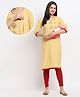 True Shape Three Fourth Sleeves Geometric Embroidered Maternity Kurta With Concealed Zipper Nursing Access - Light Yellow