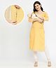 True Shape Three Fourth Sleeves Floral Embroidered Maternity Kurta With Concealed Zipper Nursing Access - Yellow