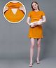 True Shape Half Sleeves Typography Printed Maternity Dress With Two Layer Lift Nursing Access - Mustard