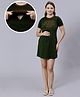 True Shape Half Sleeves Typography Printed Maternity Dress With Two Layer Lift Nursing Access - Dark Green