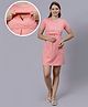 True Shape Half Sleeves Typography Printed Maternity Dress With Two Layer Lift Nursing Access - Baby Pink