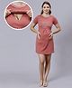 True Shape Half Sleeves Typography Printed Maternity Dress With Two Layer Lift Nursing Access - Pink
