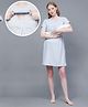 True Shape Half Sleeves Solid Typography Printed Maternity Dress With Zipless Nursing Access - Light Blue