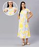 True Shape Half Sleeves Tie Dye Maternity Gown With Zipless Nursing Access - Yellow