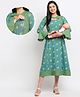 True Shape Three Fourth Bell Sleeves Abstract Printed Maternity Flared Kurta With Concealed Zipper Nursing Access - Turquoise