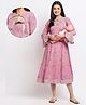 True Shape Three Fourth Bell Sleeves Floral Printed Maternity Flared Kurta With Concealed Zipper Nursing Access - Baby Pink