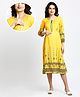 True Shape Three Fourth Sleeves Abstract Printed Maternity Anarkali Kurta With Concealed Zipper Nursing Access - Yellow