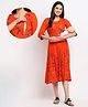True Shape Three Fourth Sleeves Floral Printed Maternity Kurta With Concealed Zipper Nursing Access - Orange