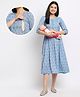 True Shape Three Fourth Sleeves Floral Printed Maternity Kurta With Concealed Zipper Nursing Access - Sky Blue