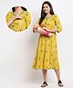 True Shape Three Fourth Sleeves Floral Printed Maternity Kurta With Concealed Zipper Nursing Access - Light Green
